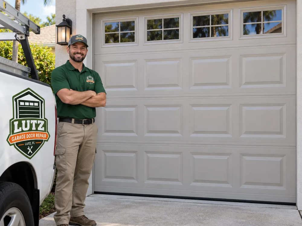 Properly mounted vertical garage door track with correct fasteners and consistent roller spacing